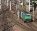 Nach vollendeter Arbeit geht es wieder zurck ins Depot von Thionville.

SNCF FRET 4 27073 Alstom Prima EL2U/4 (2-System: 1,5 kV= und 25 kV~) beim Umsetzen ins Depot.

03.09.2012