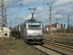 Am 06.02.2014 fährt AKIEM 37031 in den Bahnhof Großkorbetha mit einem Kesselzug ein.