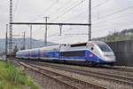 TGV 4710 durchfährt den Bahnhof Gelterkinden. Die Aufnahme stammt vom 06.04.2017.