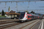 TGV Lyria 4730 durchfährt den Bahnhof Rupperswil. Die Aufnahme stammt vom 25.09.2021.
