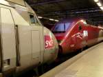 TGV frisst Thalys! Eine auergewhnliche Zugkomposition am Bahnsteig in Brssel Midi am Abend des 07.03.08.