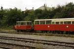 Der Train Touristique de l'Albret (TTA) mit einer Draisine DU 65 (6 070) als Zugfahrzeug am 17.09.2010 bereit zur Abfahrt von der Renaissancestadt Nrac zur mittelalterlichen Stadt Mzin im Bahnhof