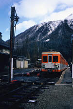 Zug der Baureihe Z 600 auf der berühmten Saint-Gervais - Vallorcine - Linie der SNCF, Bahnhof Argentiere.