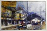 Aquarellbild, Signatur  Heinz Hofer Bahnhof Sg , hängt im Eisenbahnmuseum Schwarzwald in Schramberg, der Künstler aus Österreich ist bekannt für seine Eisenbahnbilder, Juli 2022