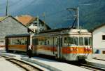 GFM Chemins de fer Fribourgeois BDe 4/4 142 der GFM mit Steuerwagen im September 1981 in Montbovon.