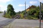 Gleise und Weichen Blick in die �stliche Weichenstra�e des ehemaligen Bahnhofs Flandersbach gen westen.
Foto vom 18. Juli 2010