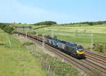 69014 & 68022 pass Baldwins Gate whilst hauling a Crewe Basford Hall - Bescot engineers train, 28 MAy 2020