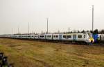 Auf dem Gelände in Wegberg Wildenrath ist der 700101 von Thameslink zusammengebaut als kompletter Zug abgestellt.