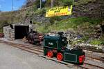 Die Akkulok WASP und die kleine Dampflokomotive ANT vor dem Lokschuppen bei der Stn. Valley Gardens am 29.04.2018 