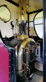 Führerstand der Dampflok  Sybil  im Brecon Mountain Railway Steam Museum in Pontsticill, Wales, 15.9.2016