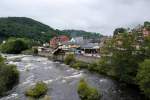 Bhf. Llangollen-Wales. Am River Dee im romantischen Dee Valley liegt der kleine Bahnhof Llangollen. 12.8.2011