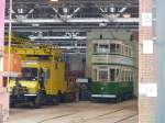 Im Depot am Manchester Square stehen die berühmten Doppelstockstraßenbahnen von Blackpool. Nur eine kann einigermaßen fotografiert werden - Wagen 147. Dieser Wagen wurde 1924 gebaut und stand 33 Jahre im Trolleyville Museum in Ohio, USA. Im Jahre 2000 kehrte er - im Tausch gegen Wagen 606 - zurück nach Blackpool und verkehrt nun an manchen Wochenenden als historisches Sonderfahrzeug. 17.3.2015