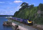 Great Western HST mit den Triebkpfen 43128 und 43126 erreicht Teignmouth, 30.08.2010, Zug 08.44 Penzance.