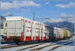 Guterwagen Laaprs beladen mit Holzprodukten der S�gerei Mayr Melnhof in Ems Werk. (03.02.2010)