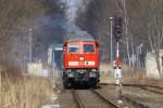 hagenow 233 314 zieht hier den zweiten Milit�rtransportzug von der Bundeswehr in den Bahnhof Hagenow. 06.03.2010