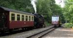 Harzer Schmalspurbahnen 99 6001-4 (Zug 8964 nach Quedlinburg) und 187 017-9 (Zug 8985 nach Hasselfelde) kreuzen in Sternhaus-Ramberg (24.07.2010)