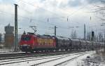 HGK Hafen - Und Guterverkehr Koln 185 586-5 der 'Heizprofi' der HGK fuhr am 06.03.2010 mit einem �ler in Fahrtrichtung Norden durch Eschwege West.