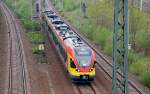 hlb-hessische-landesbahn Ein Flirt der HLB befindet sich am 04.05.10 auf einer Sonderfahrt bzw. Probefahrt. Er fuhr sp�ter wieder zur�ck Richtung Halle(S). Fotografiert in Holzweissig.