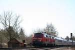 IC-Zuge und IC-Wagen 218 495-0 und 218 434-9 ziehen den IC 118 durch Kehlen, 06.04.10