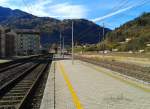 Blick auf den Bahnhof Pontebba am 8.11.2015. In diesem Bahnhof sind die alte und neue Pontebbana vereint.