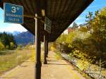 Blick über den Banhsteig 2/3 im ehemaligen Bahnhof Tarvisio Centrale. Aufgenommen am 25.20.2015.