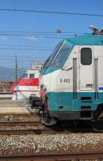 20.8.2012 16:18 FS E 402 009 und FS ETR 450 14 im formschnen Seitenprofil-Vergleich.