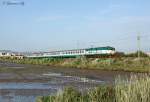 E.656 497 crosses the causeway at Augusta whilst working IC722, 0733 Siracusa-Messina, 11 Sept 2013.