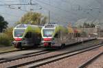 Südtirol Bahn,zwei Stadler ETR 170 in Meran.06.10.14