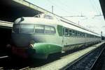 19 aug 1986, electro train ETR 252 sits at Roma termini station. Build in 3 units on 1952-1959 this luxury train is same of the ETR 300 Settebello, but it have only four coaches, the speed is 200 kmh. This train is named ARLECCHINO ( the italian carnival mask ). Now this beautiful train is on special service again.   