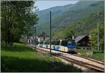 Der Ferrovia Vigezzina SSIF ABe 12/16 Treno Panoramico von Domodossola nach Locarno wartet in Gagnone- Orcesco auf den Gegenzug.