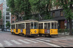 Kreuzung zweier ATM Trams der Serie 1500  Ventotto  beim Bahnhof Centrale am 8. Mai 2016.