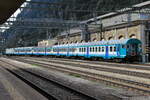 Ein Trenitlia Regionalzug bei der Abfahrt Richtung Bologna am Bahnhof Brenner/Brennero. Aufgenommen am 02.05.2014