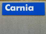 Bahnhofsschild von Carnia am 8.11.2015
