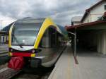 Ein Vinschgaubahn Triebwagen am 12.8.2008 in Mals