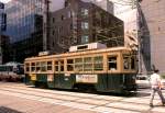 Die ältesten Strassenbahnwagen von Hiroshima - die Wagen, die die Atombombe erlebt haben, Serie 651: Wagen 653 in der Innenstadt, Kamiyachô, 11.August 1993. 