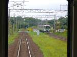 JR Serie 721: Begegnung mit dem Zug 721-10 in der Gegend von Shimamatsu, 30.August 2008.