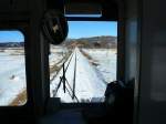 Hanasaki-Linie, Fahrt durch die Sümpfe von Akkeshi, in Triebwagen KIHA 54 519, 19.Februar 2009.