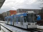 jena Stra�enbahnlinie 3 nach Jena-Ost an der Haltestelle Damaschkeweg.(28.1.2010)