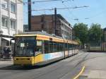 Stra�enbahnlinie 1 nach Oberreut, Badeniaplatz am Marktplatz in Karlsruhe, 20.7.2010 ...