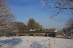 kbs-541-elstertalbahn VT26 als 83161 �berquert soeben die Wei�e Elster in Gera-Liebschwitz. (05.01.2010)