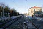 Der Bahnhof Steinsfurt vom Bahn�bergang aus fotografiert nach dem S-Bahn ...