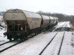 Hier 5 leere franz�sische Getreidewagen,warten auf die anderen 6 Wagen ...