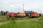 Stelldichein der Lokomotiven 005 (ex NSB Di 3.619), 006 (ex NSB Di 3.633) und 008 (ex NSB Di 3.643) im Depot Fushe Kosove/Kosovo Polje am 13.05.2009. Bei den Lokomotiven 005 und 006 handelt es sich um die sechsachsige Ausführung der Baureihe, Lok 008 verfügt über 4 Triebachsen.