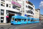 Kroatien / Straßenbahn Zagreb / Tramvaj Zagreb / Zagrebački Električni Tramvaj (ZET): CroTram TMK 2200 - Wagen 2244 (Werbung: 50 Jahre Städtepartnerschaft Mainz – Zagreb /