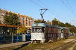 Kroatien / Straßenbahn Zagreb / Tramvaj Zagreb / Zagrebački Električni Tramvaj (ZET): Tatra T4YU - Wagen 456, aufgenommen im Oktober 2017 an der Haltestelle  Sopot  im Stadtgebiet von Zagreb.