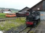 La Traction La Tration - Betriebsareal mit der Dampflok G 2x 2/2 E 164 und ex SZB Pendlerpintli Br 317 sowie der Personenwagen ex WSB B 38 am 19.06.2010 Tag der offen T�r in Pr� Petitjean