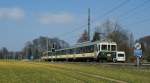 LEB Chemin de fer Lausanne-Echallens-Bercher Geschafft: Der Schnellzug 27 von Lausanne nach Bercher ist endlich im Kasten!
Kurz vor Joutxtens-M�zery schiebt am 9. M�rz 2010 bei starken Gegenwind der Be 4/4 N� 27 den B 42 und den Bt 52 Richtung Bercher.
