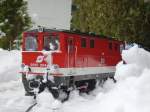 LGB �BB 2095 004 ist mit dem Sonderzug der Eisenbahnfreunde der Sipbachzeller Kalkwerksbahn in Richtung Vorderh�ttn am 7.Februar 2010 unterwegs.