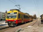 In fremden Gefilden.  Dreilnderfahrt  des Montafoner Triebwagens ET 10.110 von Feldkirch(sterreich) ber Schaan/Vaduz(Liechtenstein)nach Buchs/SG(Schweiz) Hier in Schaan/Vaduz am 13.03.06 Der Triebwagen bewltigt den Pendelverkehr zwischen Feldkirch(A)und Buchs/SG.(CH)