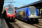 Regelmäßig kommt es im Luxemburger Hauptbahnhof zu Rendevouz von Doppelstock-Triebwagen von Stadler und Alstom: Am 27.04.2018 treffen sich der luxemburgische KISS 2313 und der